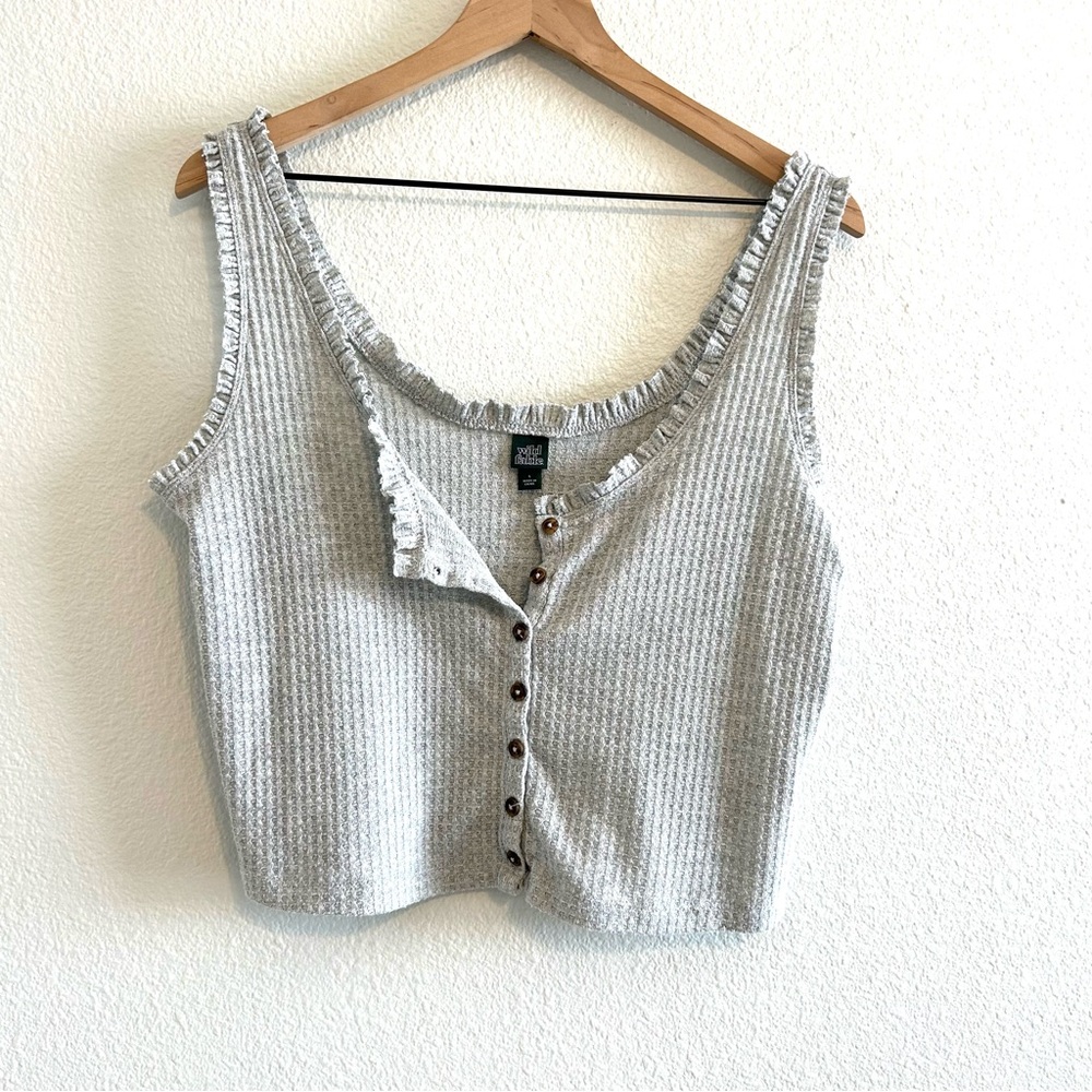 Wild Fable Gray Waffle Knit Ruffle Button Crop Top size Large